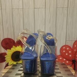 Pleaser Blue and Clear Platform Heels